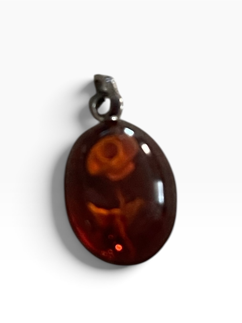 Amber Oval Pendant Necklace - Brown Amber Drop